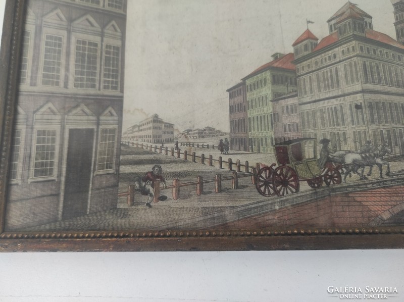 Antique engraving print 18th century Augsburg under tinted glass in frame 819 6336