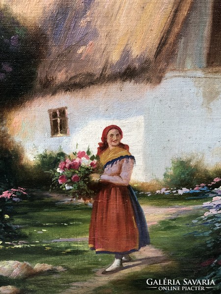 Gábor M. Németh - Peasant woman on a farm is a huge beautiful painting