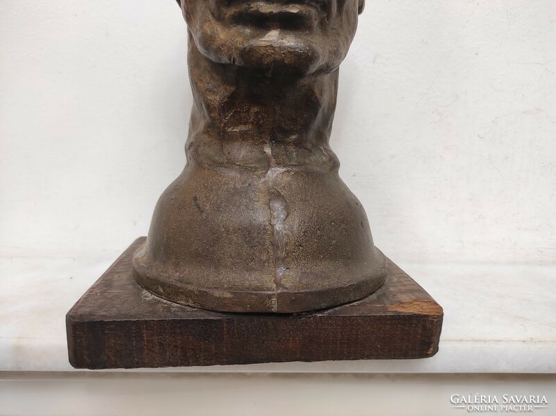 Antique miner's statue, iron miner's head on hardwood base 302 6203
