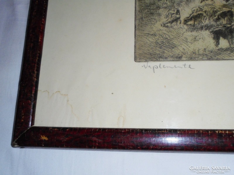 Aszódi Weil Erzsébet : Naplemente rézkarc kép fa keretben, 1950-es évekből