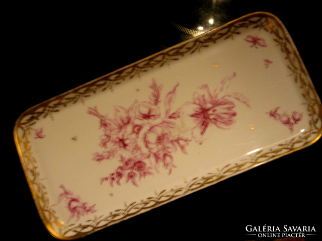 Suisse langenthal tray with pink flowers and a richly gilded edge