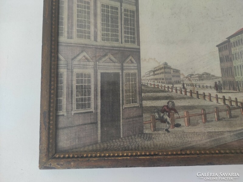 Antique engraving print 18th century Augsburg under tinted glass in frame 819 6336