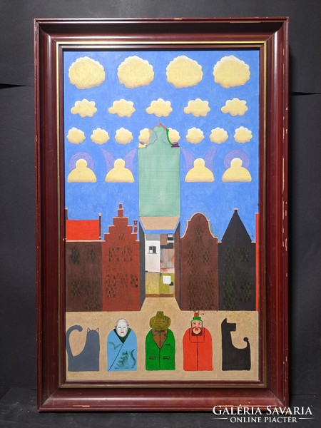 Asian scene, contemporary image (oil, wood fiber) painting reminiscent of Nintendo, computer games