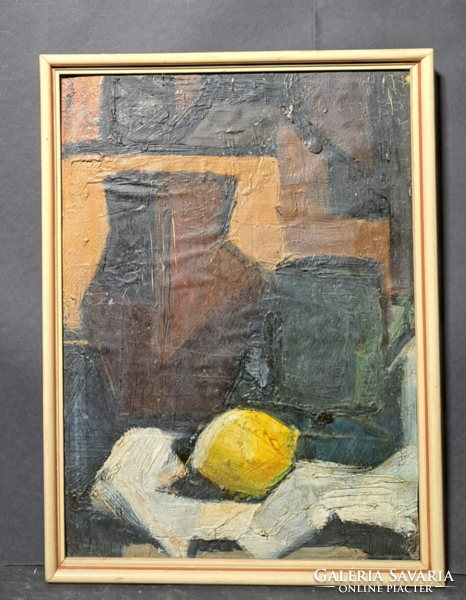 Still life with lemon - oil on cardboard, full size 40x29 cm