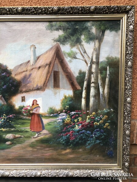 M. Németh Gábor - Paraszt nő tanyán hatalmas gyönyörű festmény
