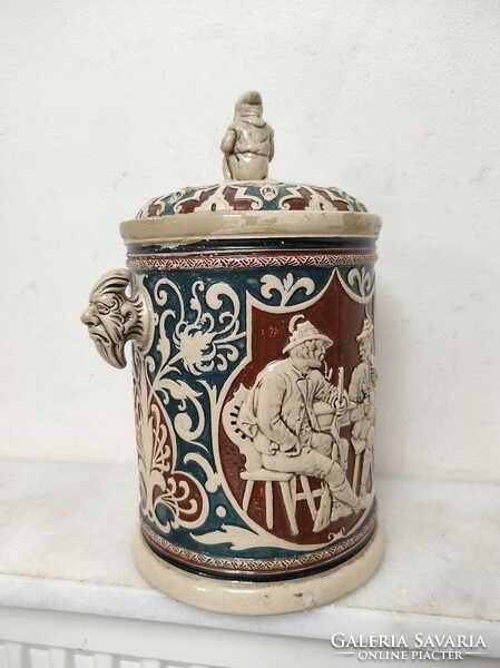 Antique tobacco holder with lid, hard ceramic, repaired Bavaria, 19th century 306 6207