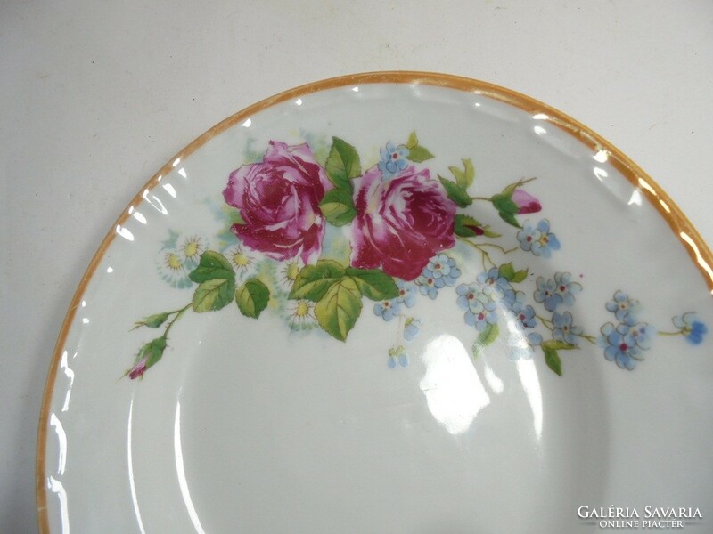 Old retro rose rosy floral painted porcelain wall hanging plate - diameter: 18.5 cm