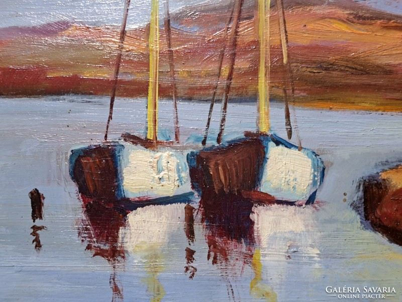 Balaton sailboats, sailing with a perfect frame (oil painting), water landscape