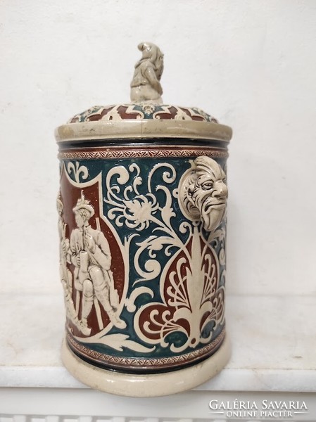 Antique tobacco holder with lid, hard ceramic, repaired Bavaria, 19th century 306 6207