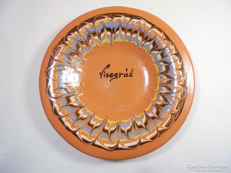 Régi Retro kerámia falikép akasztható festett égetett agyag tányér Visegrád - szuvenír turista emlék