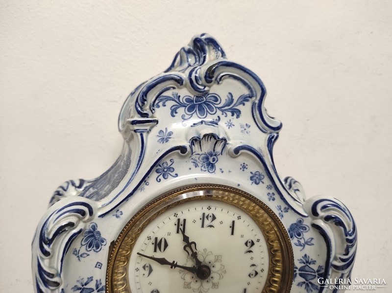 Antique clock, furniture clock Delft Delft porcelain in a half-baked structure 305 6206