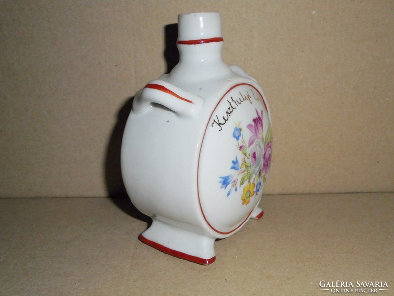 Kispest porcelain water bottle - souvenir from Keszthely - floral