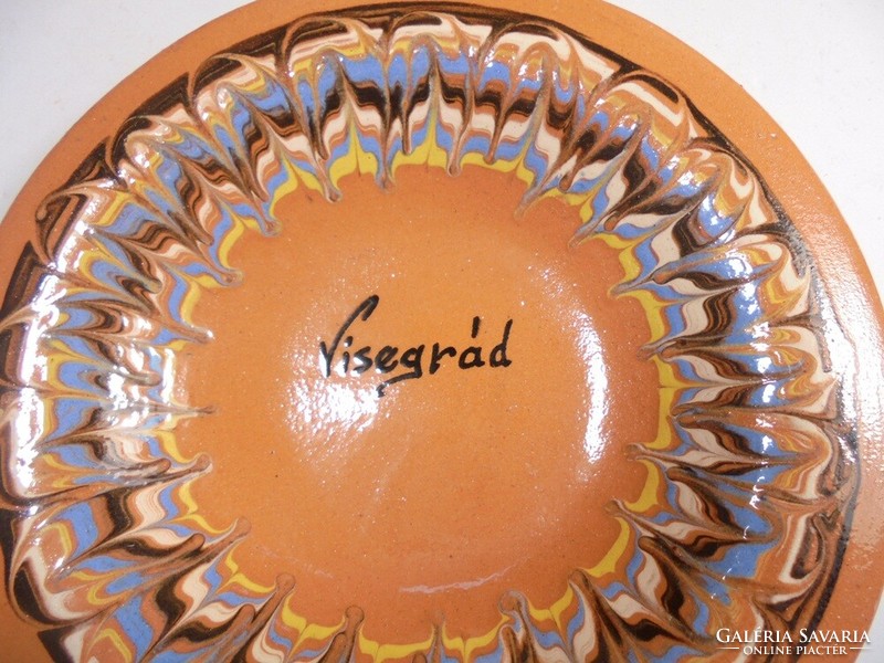 Old retro ceramic wall picture hanging painted fired clay plate Visegrád - souvenir tourist memory