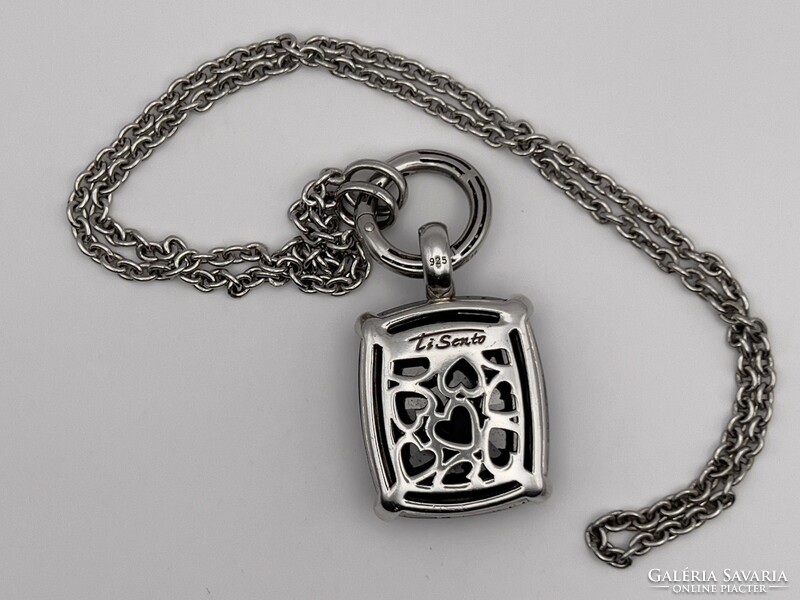 Original ti sento silver faceted opaque stone pendant and chain