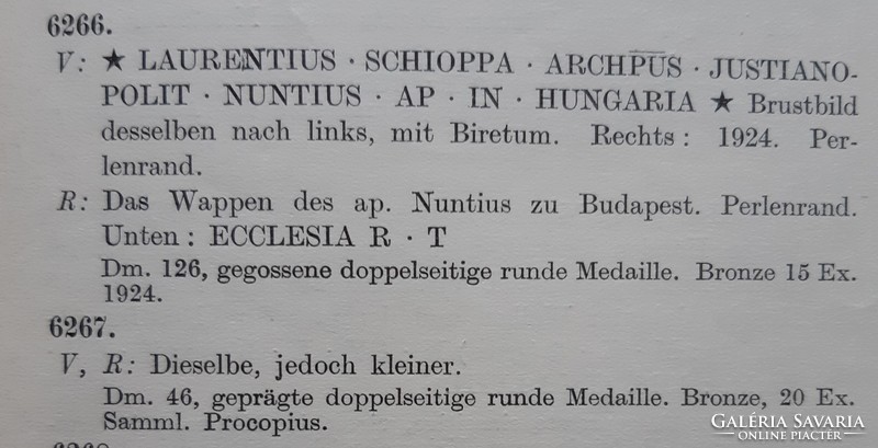 Tóth Gyula: Lorenzo Schioppa budapesti apostoli nuncius érem, 1924, RRR!