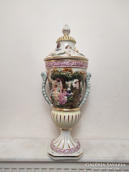 Antik capodimonte Capo di monte dúsan aranyozott sokalakos porcelán fedeles váza 384 6245