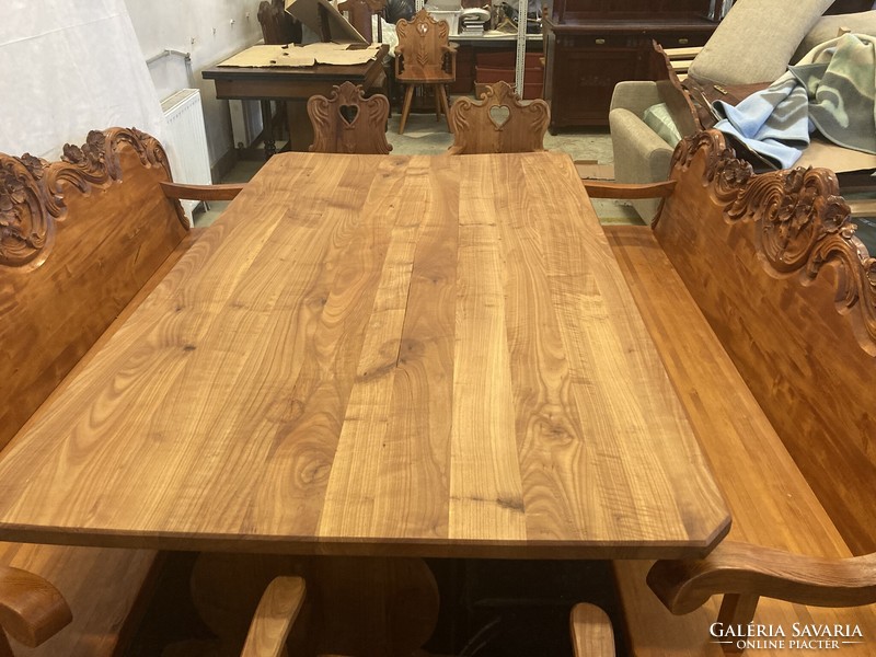 Peasant baroque dining table with chairs (cherry wood)