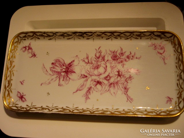 Suisse langenthal tray with pink flowers and a richly gilded edge