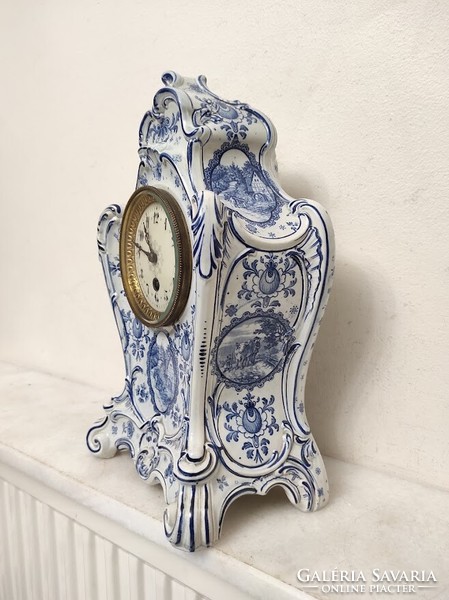 Antique clock, furniture clock Delft Delft porcelain in a half-baked structure 305 6206