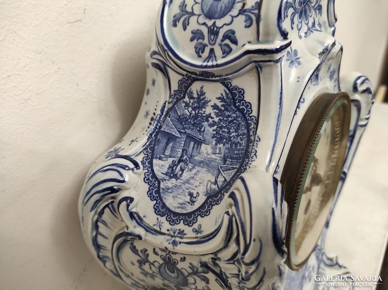 Antik óra bútoróra Delft delfti porcelán tokban felesütős szerkezet 305 6206