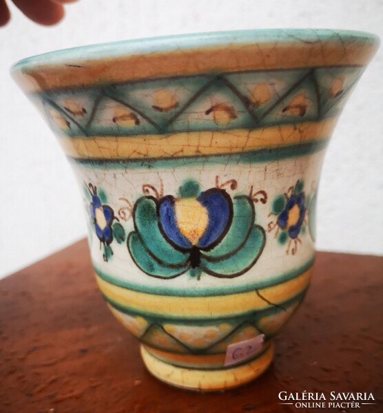 Gorka Géza kerámia váza színes kézzel festett, Art Deco Retro stílusú. Modern alkotás
