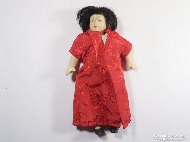 Retro vintage old toy porcelain doll in folk costume - Asian - height: 22 cm