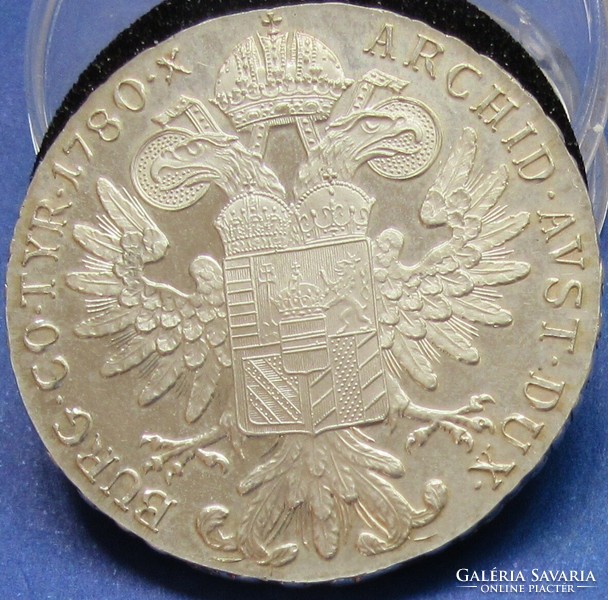 Silver Mária Theresia sf. 1780 Pp taller, edge not knurled, edge inscribed.