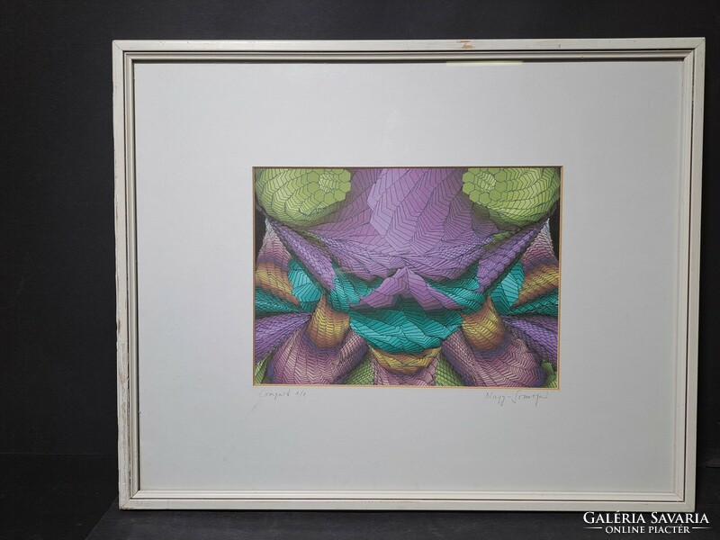 Katalin Somorjai (1954-): purple, blue abstract - offset/screen print, ornamental, decoration