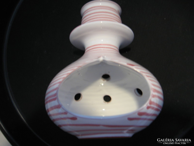 Collector hallstadt austria ceramic candlestick with aroma vaporizer pink stripes