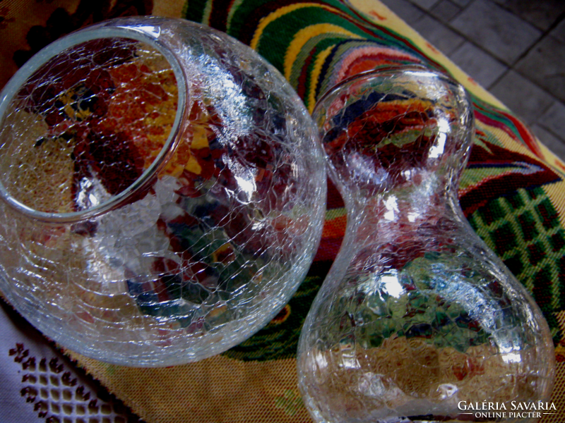 2 db fátyolüveg  repesztett üveg váza