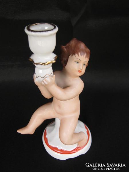 Candle holder porcelain putto