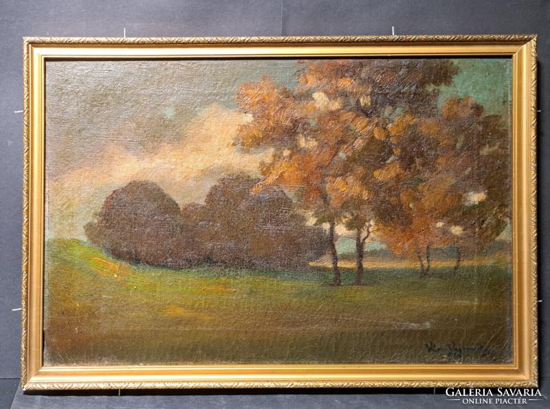 Zoltán Vári-vojtovits: autumn landscape, oil on canvas (with frame 51x35 cm)