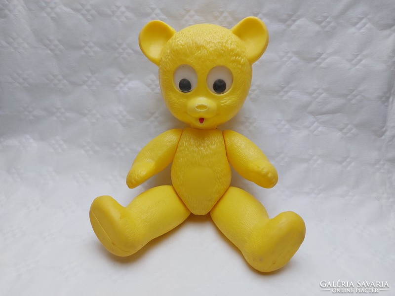 Old plastic toy retro dmsz teddy bear with yellow teddy bear