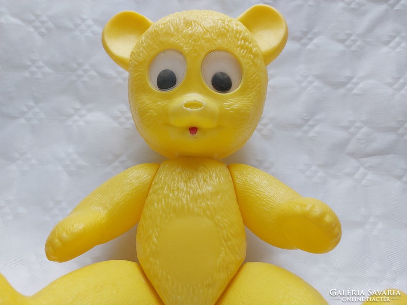 Old plastic toy retro dmsz teddy bear with yellow teddy bear