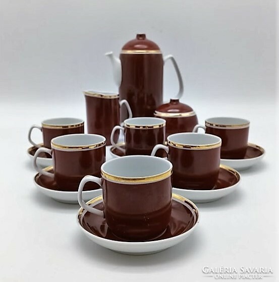 Hollóháza coffee, brown mocha set, coffee set from the 60s, retro