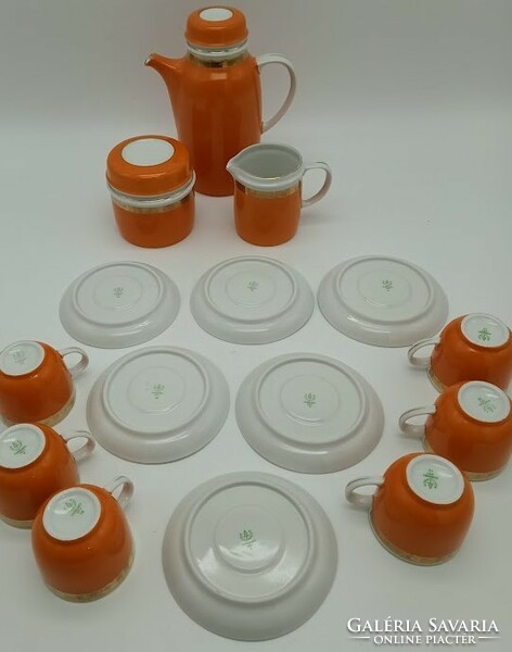 Hollóházi coffee, orange mocha set 1., Coffee set from the 60s, retro
