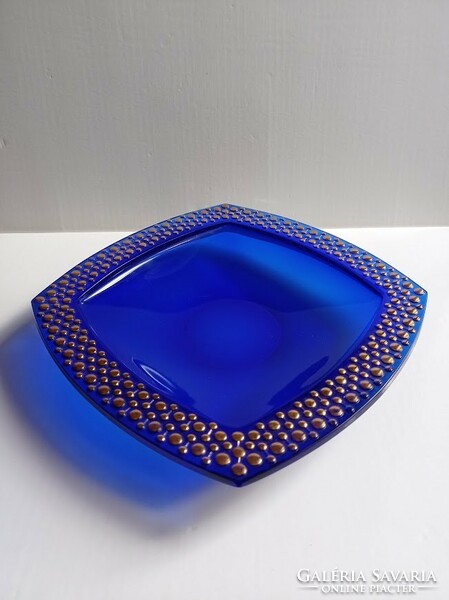 Blue-gold thick glass centerpiece serving bowl