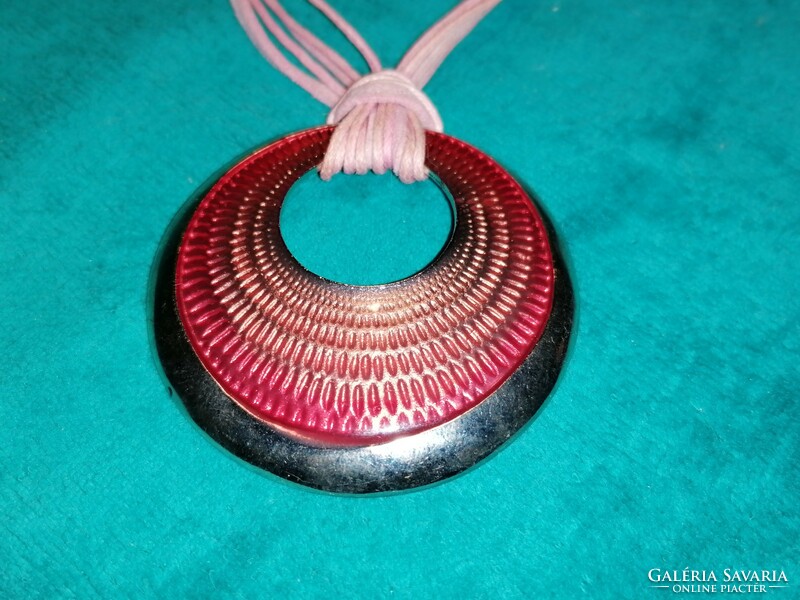 Flame branded pink enamel pendant (573)