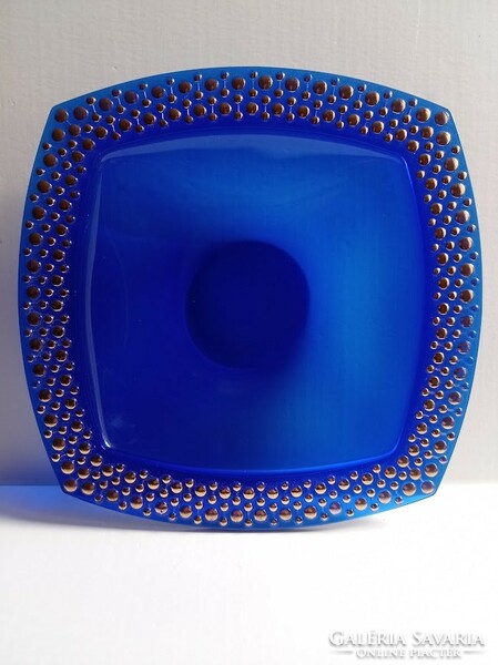 Kék-Arany vastag üveg asztalközép kínáló tál