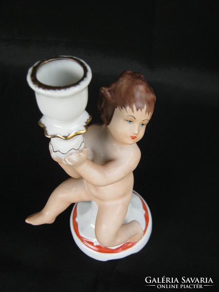 Candle holder porcelain putto