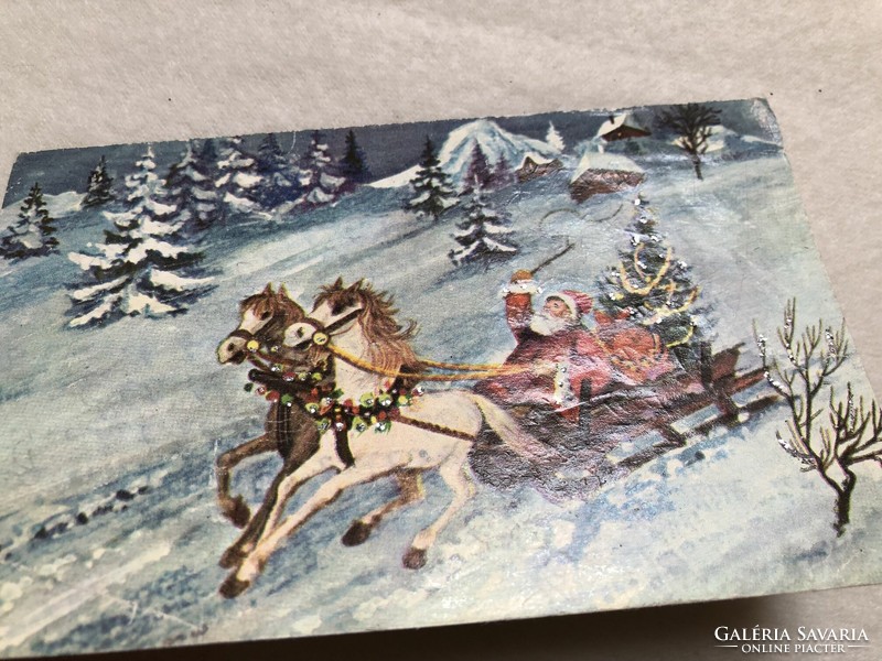Régi, glitteres Karácsonyi képeslap, lap                               -2.