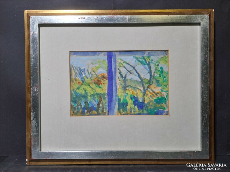 Kilátás az ablakból - MSG jelzés, akvarell (teljes méret 45x37,5 cm)