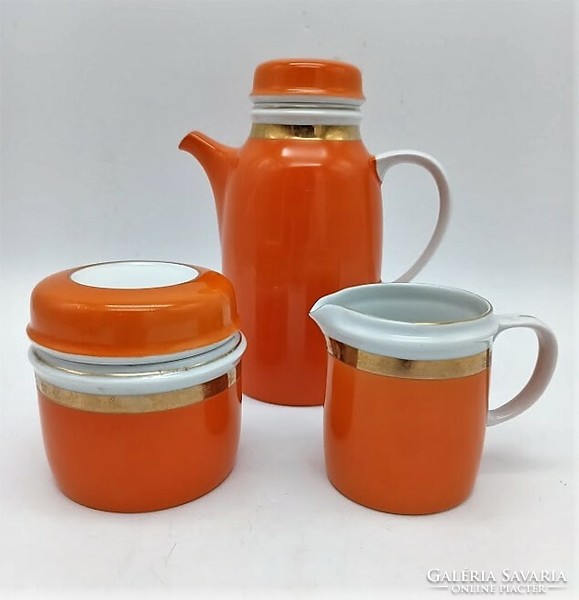 Hollóházi kávés, narancs mokkakészlet 1., kávéskészlet a 60-as évekből, retro