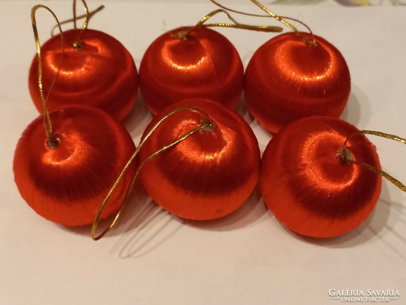 Retro régi karácsonyfa disz 6db piros selyem alma