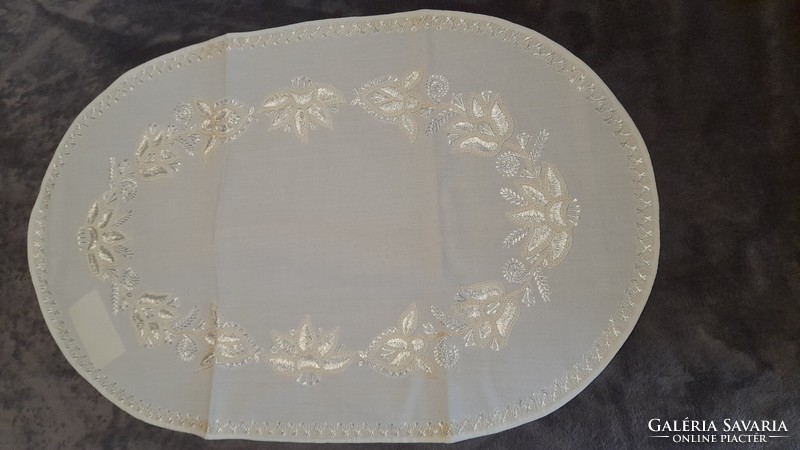 White embroidered linen tablecloth