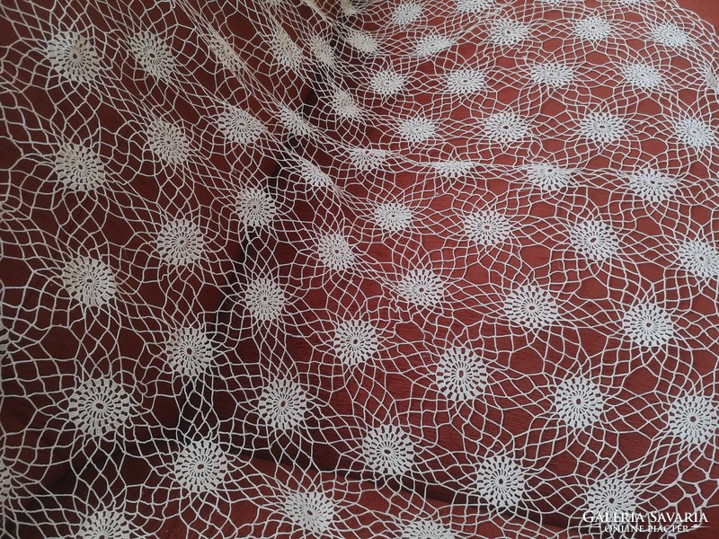 Beautiful, hexagonal, antique handmade lace tablecloth 125 cm