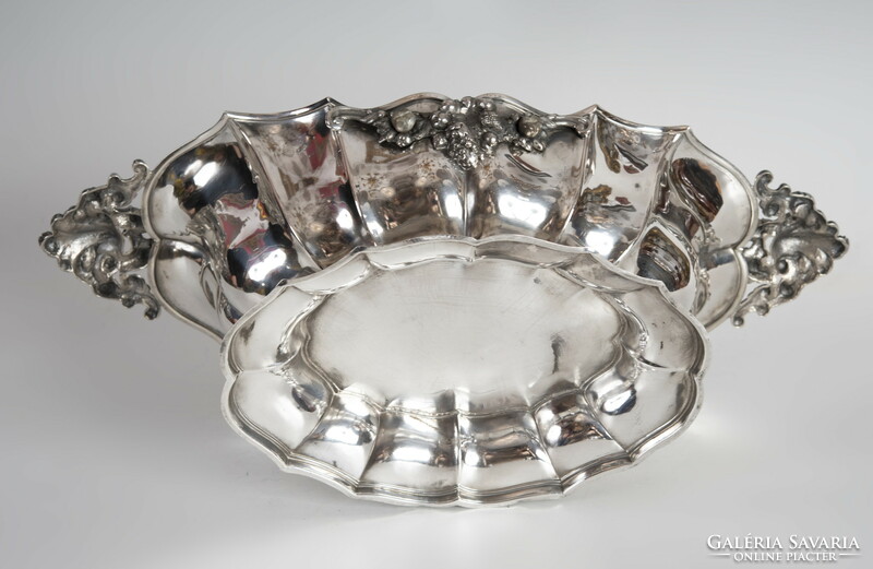 Silver boat offering / centerpiece with openwork pattern tongs