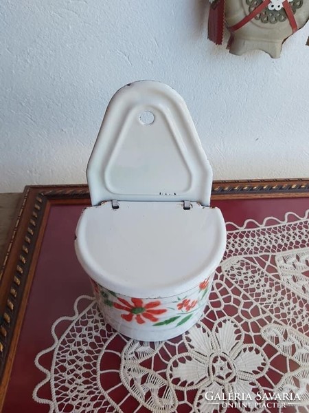 Beautiful rare enamelled wall mounted salt shaker floral spice rack collectors