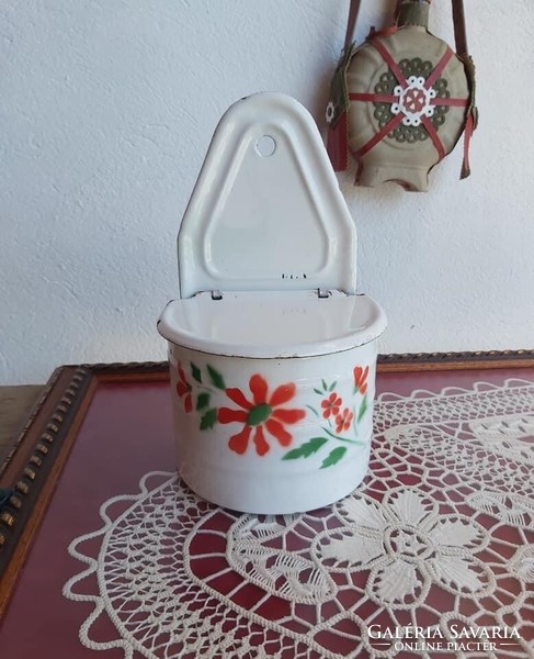 Beautiful rare enamelled wall mounted salt shaker floral spice rack collectors