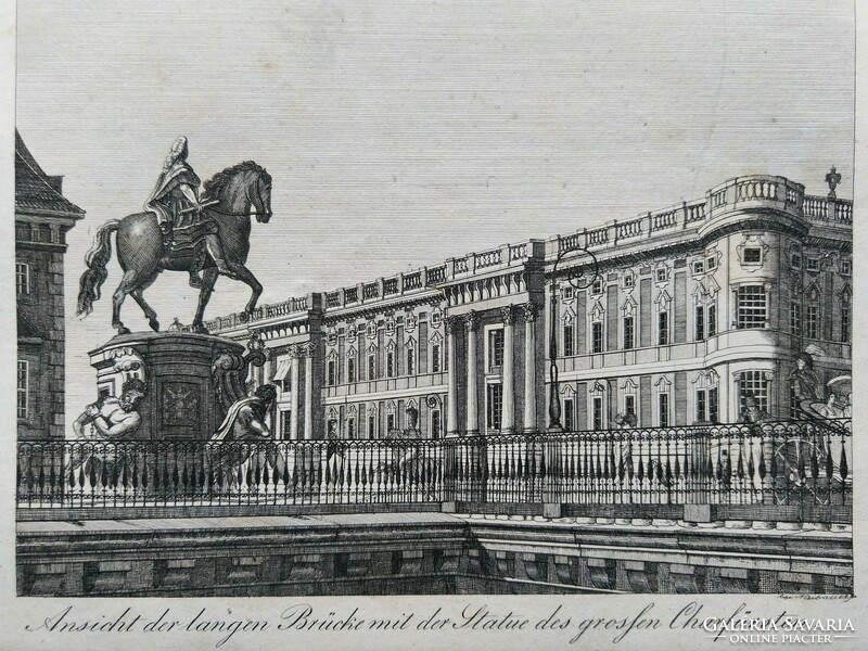 Berlin, Lange Brücke, a nagyherceg szobrával, Eredeti acelmetszet ca.1843